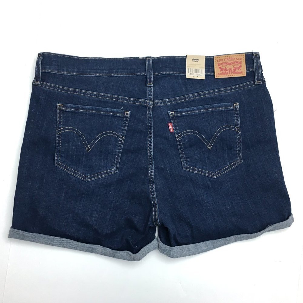 NEW Levi's Women's Jean Shorts Mid Length Cuffed Denim Dark Wash Stretch size 33